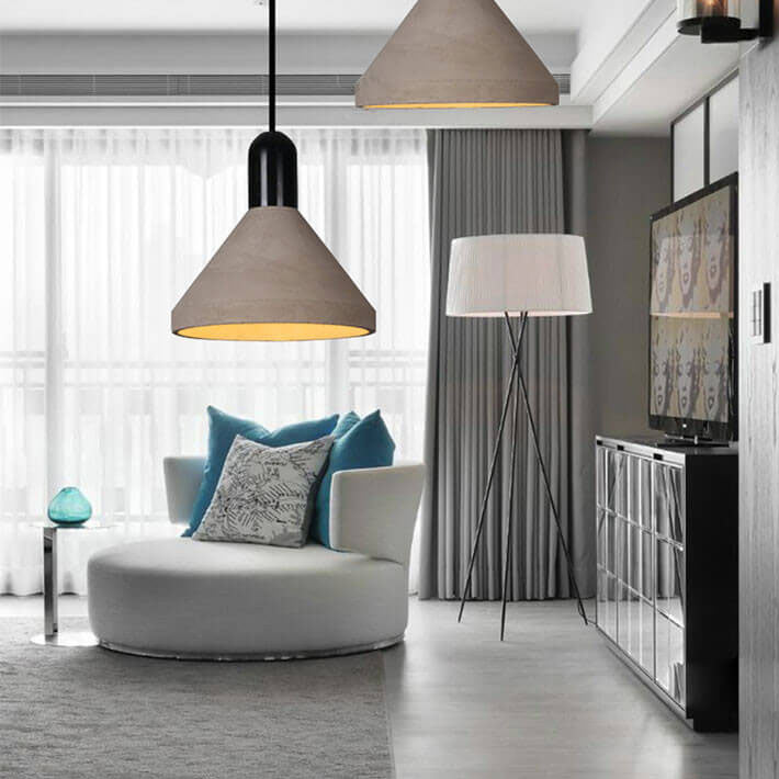 Lámpara colgante de 1 luz de cemento y madera maciza de estilo industrial 