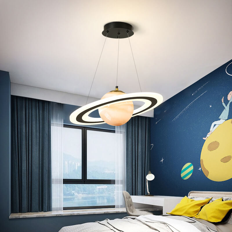 Modern Creative Space Planet Circle Kids LED Chandelier