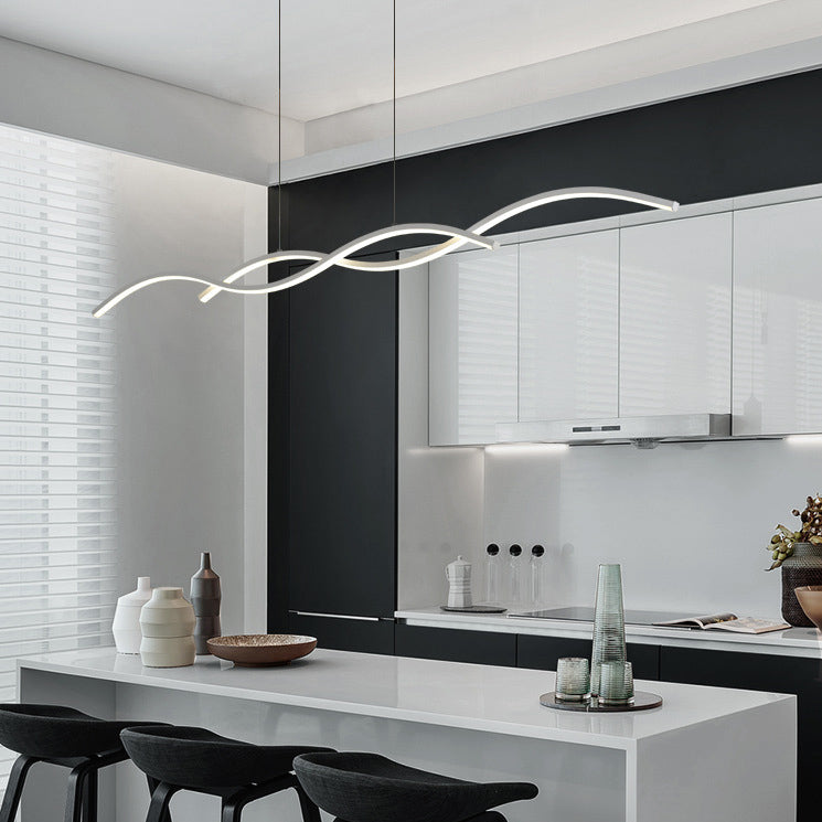 Nordic Minimalist Long Strip Wave Design Island Light LED Chandelier