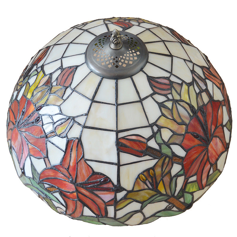 Traditional Tiffany Stained Glass Lily Flower Dome 3-Light Semi-Flush Mount Ceiling Light For Living Room