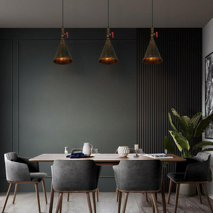 Moderne industrielle 1-flammige Pendelleuchte aus Eisen in Kegelform mit Wasserrohr-Design für das Wohnzimmer 