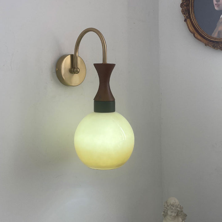 European Vintage Round Head Iron Glass 1-Light Wall Sconce Lamp