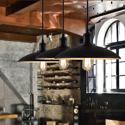 Industrial Vintage Iron Pot Lid 1-Light Loft Pendant Light