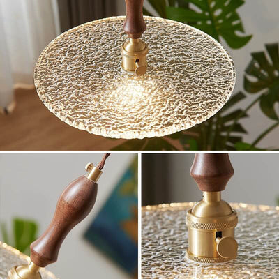 Japanese Frosted Glass Round Disc Walnut 1-Light Pendant Light