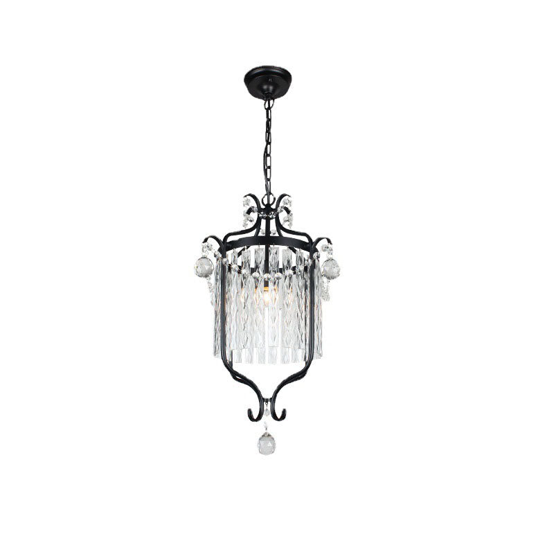 Traditional European Crystal Strip Cage Iron 1-Light Pendant Light For Dining Room
