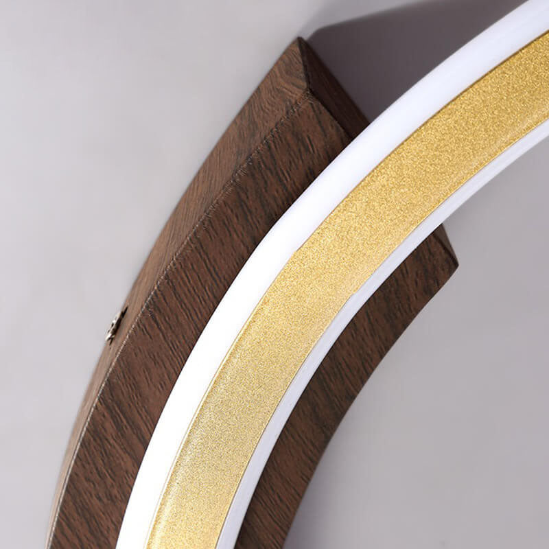Modern Minimalistic Round Solid Color Wood Iron Acrylic LED Flush Mount Light