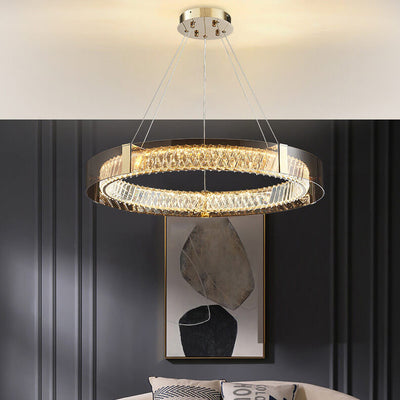 Italian Light Luxury Crystal Circle Plating LED Chandelier