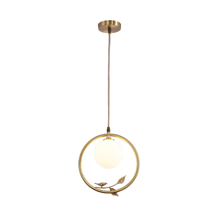 Lámpara colgante contemporánea nórdica de cobre y cristal circular de 1 luz para sala de estar y dormitorio 