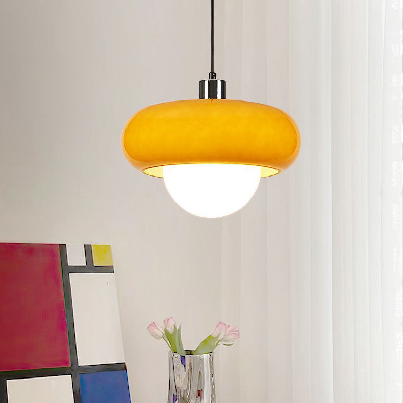 Contemporary Scandinavian Iron Semi-circular Glass Shade 1-Light Pendant Light For Living Room