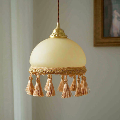 French Vintage Tassel Full Copper 1-Light Pendant Light