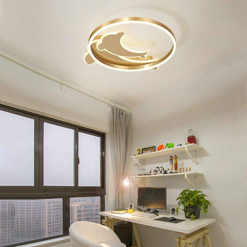 Moderne kreative goldene Delfin-Eisen-LED-Deckenleuchte 