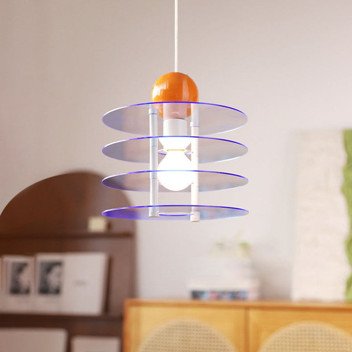 Zeitgenössische nordische bunte Acryl fliegende Untertasse 1-Licht Pendelleuchte für Schlafzimmer 