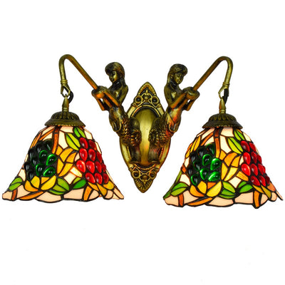 Tiffany Grape Stained Glass Bell Mermaid 2-Light Wall Sconce Lamp