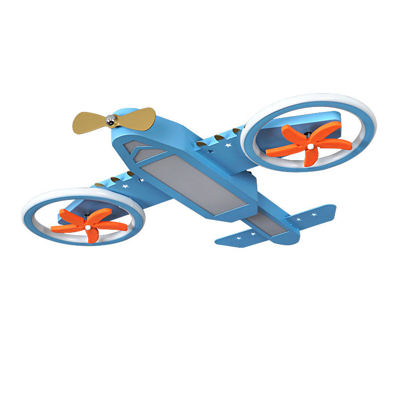 Contemporary Creative Acrylic Hardware Cartoon Aircraft Blue LED Kids Flush Mount Ceiling Light For Bedroom