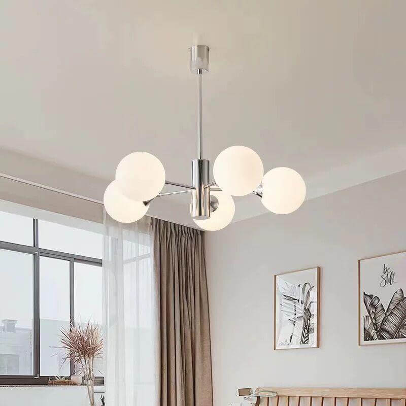Modern Light Luxury White Round Ball Glass Iron 3/5/8-Light Chandelier