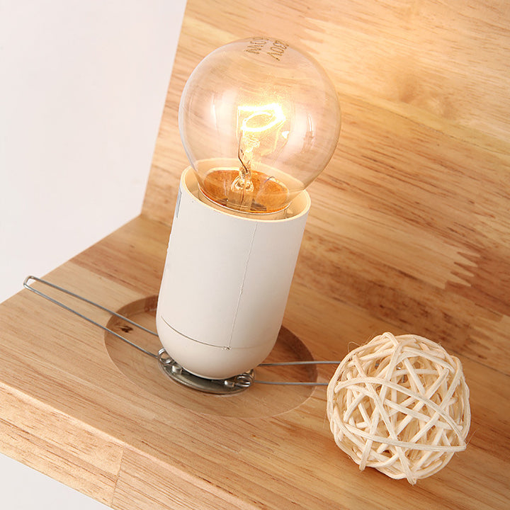 Moderne kreative 1-flammige quadratische Wandleuchte aus Gummibaumholz und Glas für Wohnzimmer &amp; Schlafzimmer 