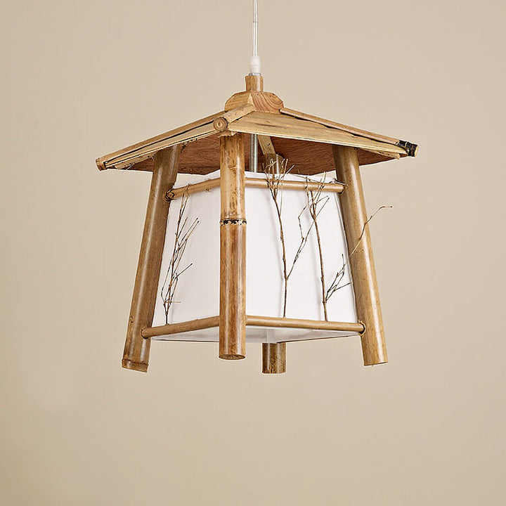 Traditional Japanese Bamboo Weaving Metal 1-Light Pendant Light For Dining Room