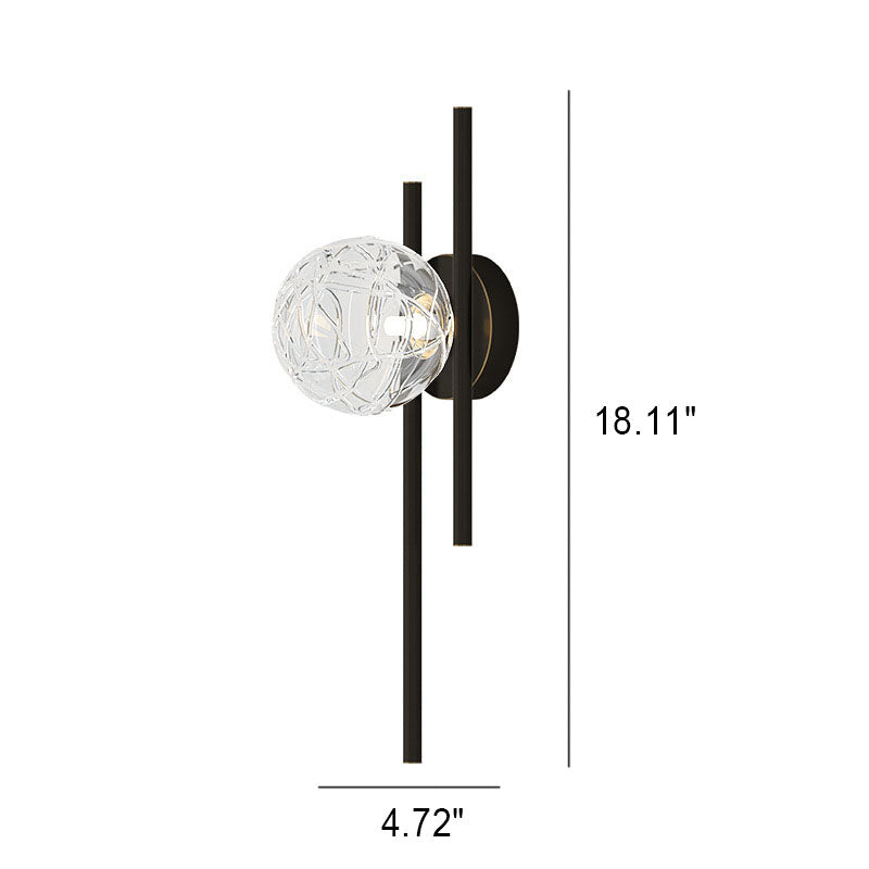 Nordic Minimalist Glass Ball Brass Vertical Strip Design 1-Light Wall Sconce Lamp