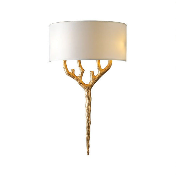 Aplique de pared de 2 luces con ramas de cobre y tela estilo Europa tradicional para sala de estar y dormitorio 