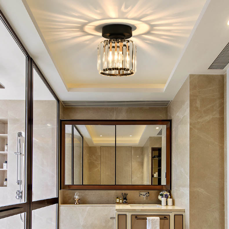 Moderne Luxus Rund Quadrat Trapez Hexagonal Eisen Kristall Glas 1-Licht Semi-Flush Mount Deckenleuchte 