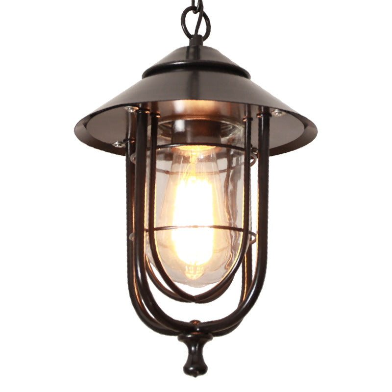 Industrial Vintage Aluminum Cage Glass 1-Light Outdoor Waterproof Pendant Light