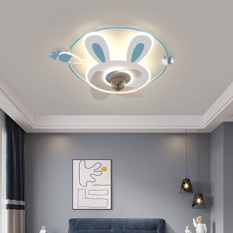 Cartoon Creative Bunny Carrot LED Flush Mount Ceiling Fan Light