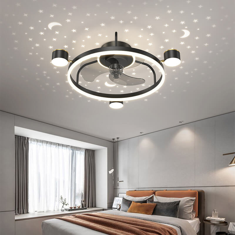 Modern Luxury Round Starry Sky Projection LED Flush Mount Ceiling Fan Light