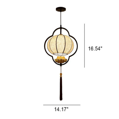 Modern Chinese Lantern Fabric Iron Zen 1-Light Pendant Light