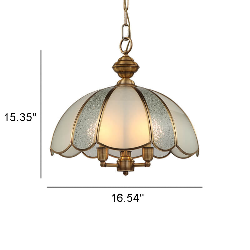 Lámpara colgante de 3 luces con pantalla de flor de vidrio de cobre industrial 