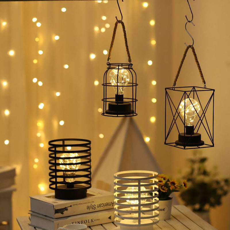 Lámpara de mesa de noche LED de batería de hierro con columna redonda simple y creativa 