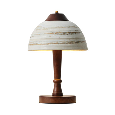 Vintage Massivholz-Keramik-Kuppel-LED-Tischlampe