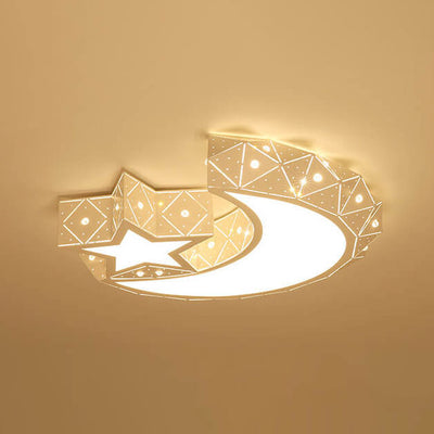 Modern Star Moon Geometric Iron LED Kids Flush Mount Ceiling Light