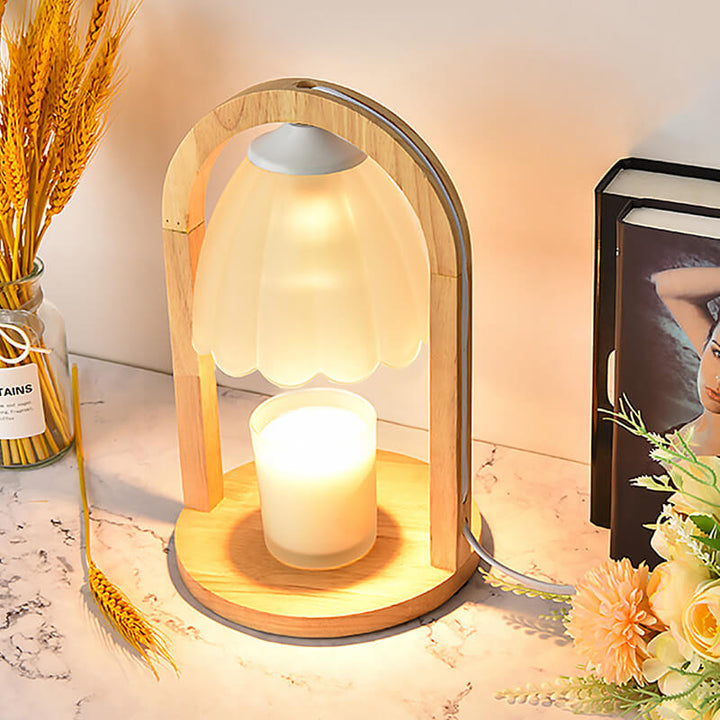 Moderne Holzring-Glasschirm-1-Licht-Dimmer-Schmelzen-Wachs-Tischlampe