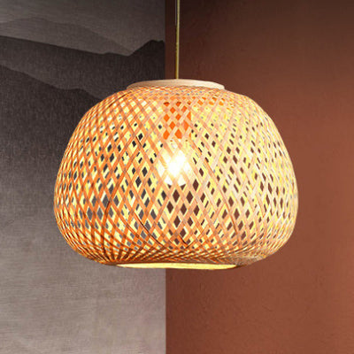 Modern Spiral Bamboo Weaving 1-Light Pendant Light
