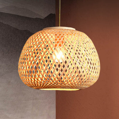 Modern Spiral Bamboo Weaving 1-Light Pendant Light