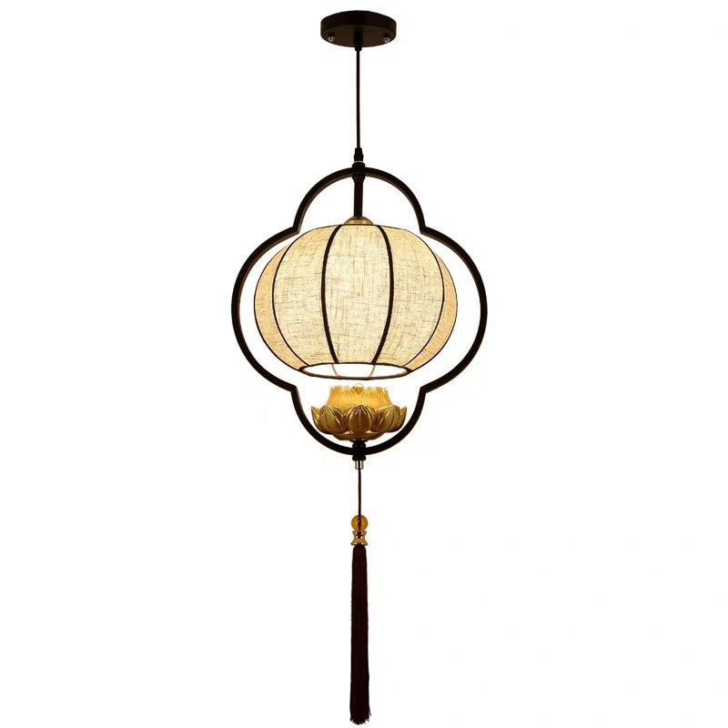 Modern Chinese Lantern Fabric Iron Zen 1-Light Pendant Light