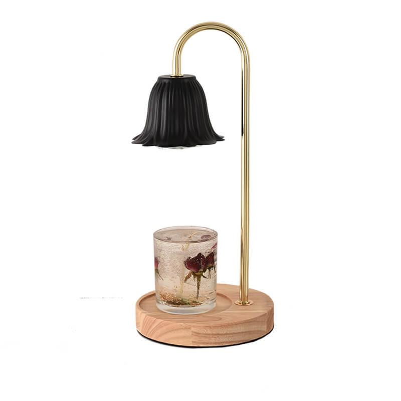 Nordic Vintage Horn Shade Wood Base 1-Light Melting Wax Table Lamp