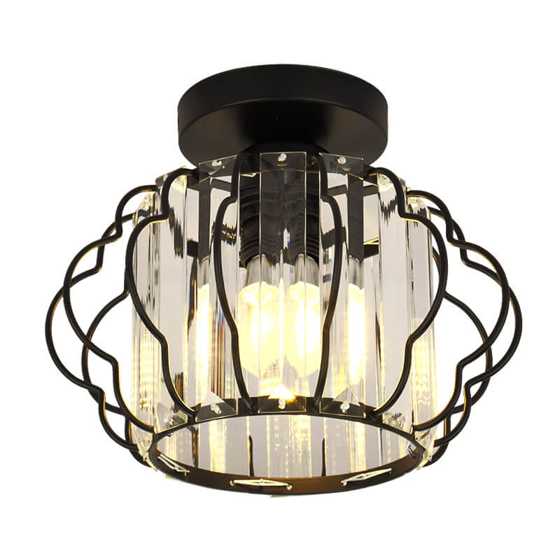 Moderno Lujo Flor Hierro Cristal 1-Luz Semi-Empotrado Montaje de Techo 