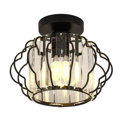 Modern Luxury Flower Iron Crystal 1-Light Semi-Flush Mount Ceiling Light