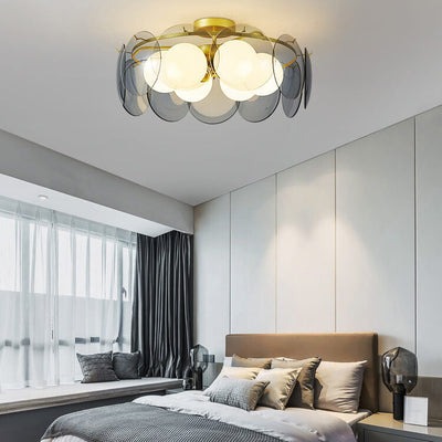 Plafonnier semi-encastré moderne à 4/6 lumières avec cadre doré, finition dorée, pour salon 