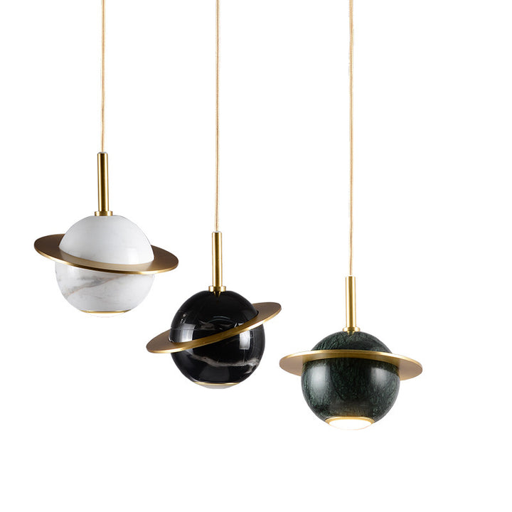 Contemporary Nordic Planet Marble Iron LED Pendant Light for Living Room