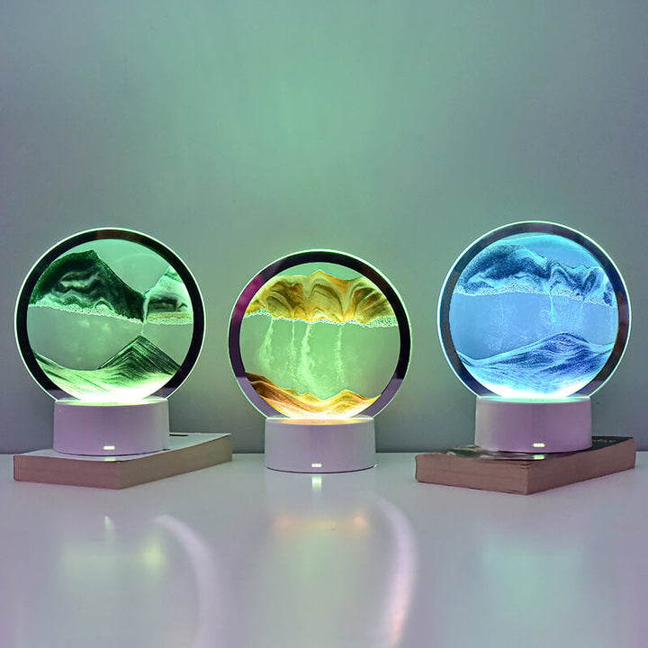 Lampe de table Creative Round Hourglass Quicksand 3D LED Night Light 