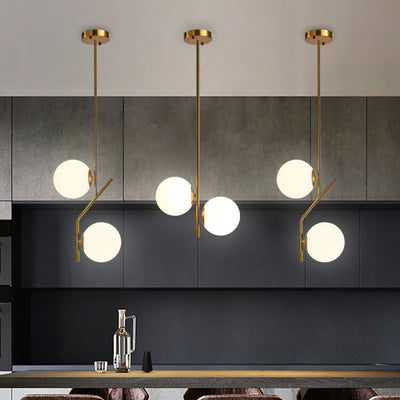 Lustre en verre et fer à deux lumières, boule ronde minimaliste créative nordique 