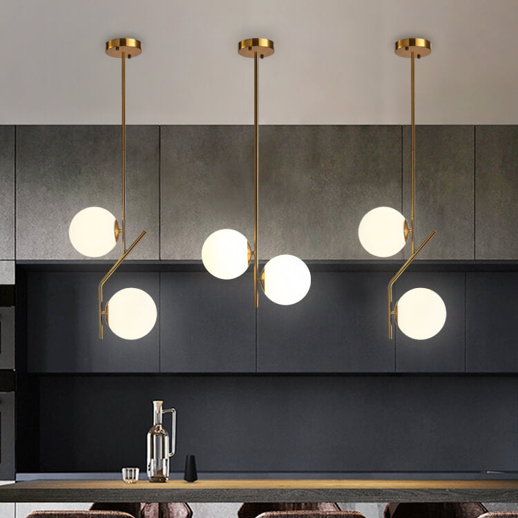 Lustre en verre et fer à deux lumières, boule ronde minimaliste créative nordique 