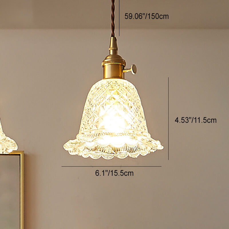 Contemporary Nordic Textured Copper Glass Flowers 1/3 Light Island Light Chandelier For Living Room