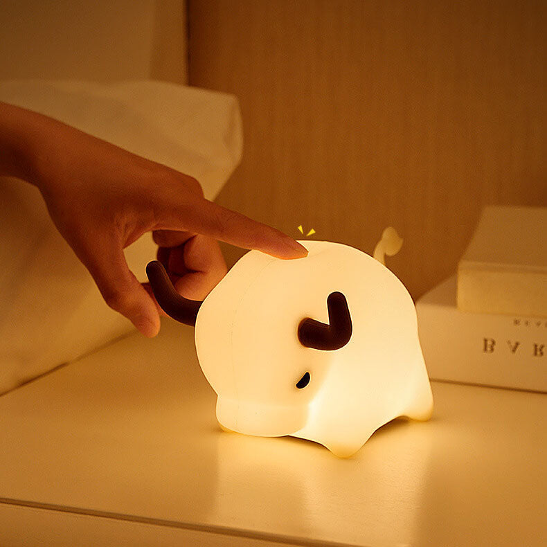 Lámpara de Mesa Luz Nocturna LED Regulable con Temporizador USB de Silicona en Forma de Vaca Animal 