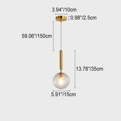 Nordisches Licht Luxus Wasser gemustertes Glas Kupfer 1-Licht Pendelleuchte 