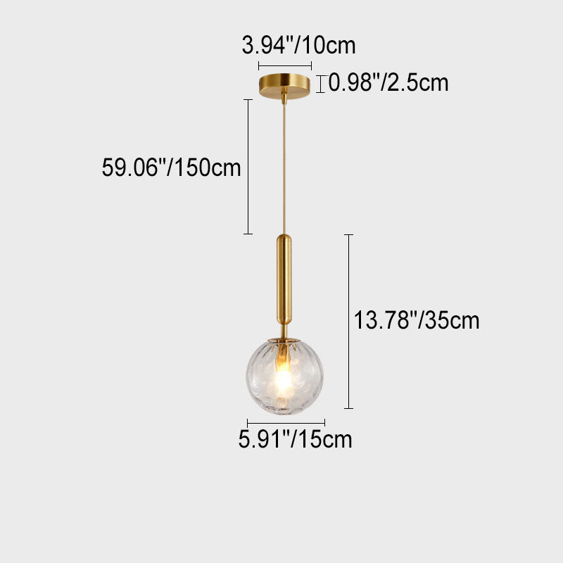 Nordisches Licht Luxus Wasser gemustertes Glas Kupfer 1-Licht Pendelleuchte 
