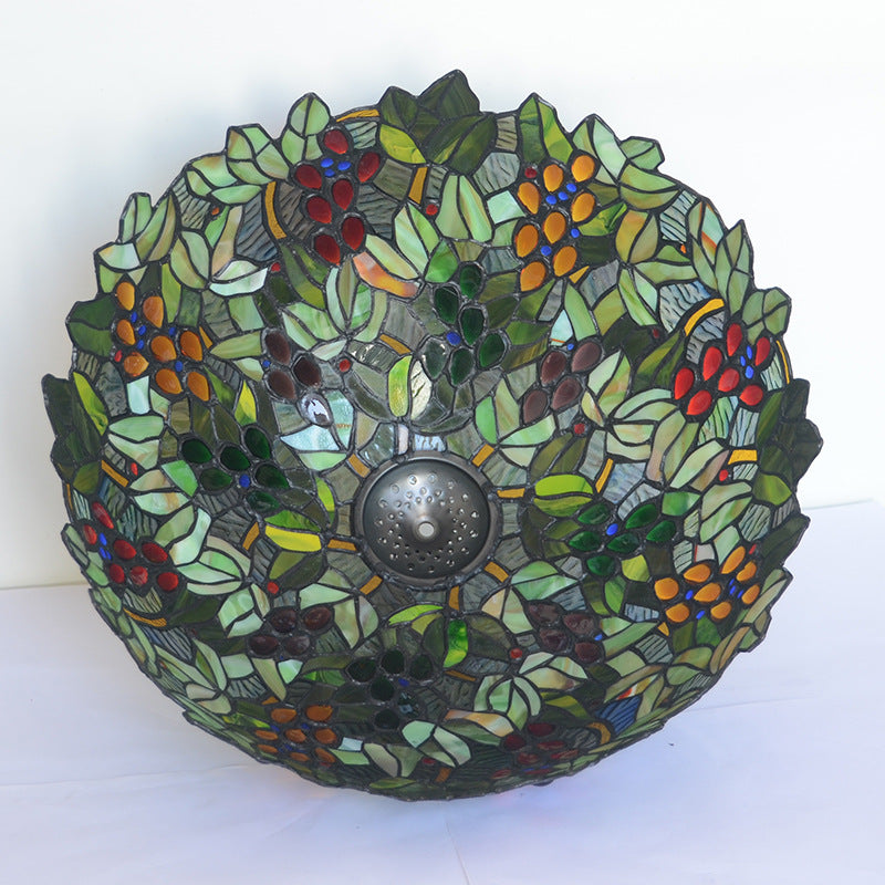 Traditionelle Tiffany-Stehlampe mit Buntglas und Traubendekor, kuppelförmig, 3 Lichter, fürs Arbeitszimmer