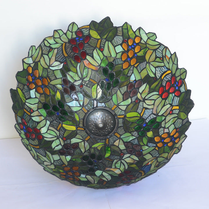 Traditionelle Tiffany-Stehlampe mit Buntglas und Traubendekor, kuppelförmig, 3 Lichter, fürs Arbeitszimmer